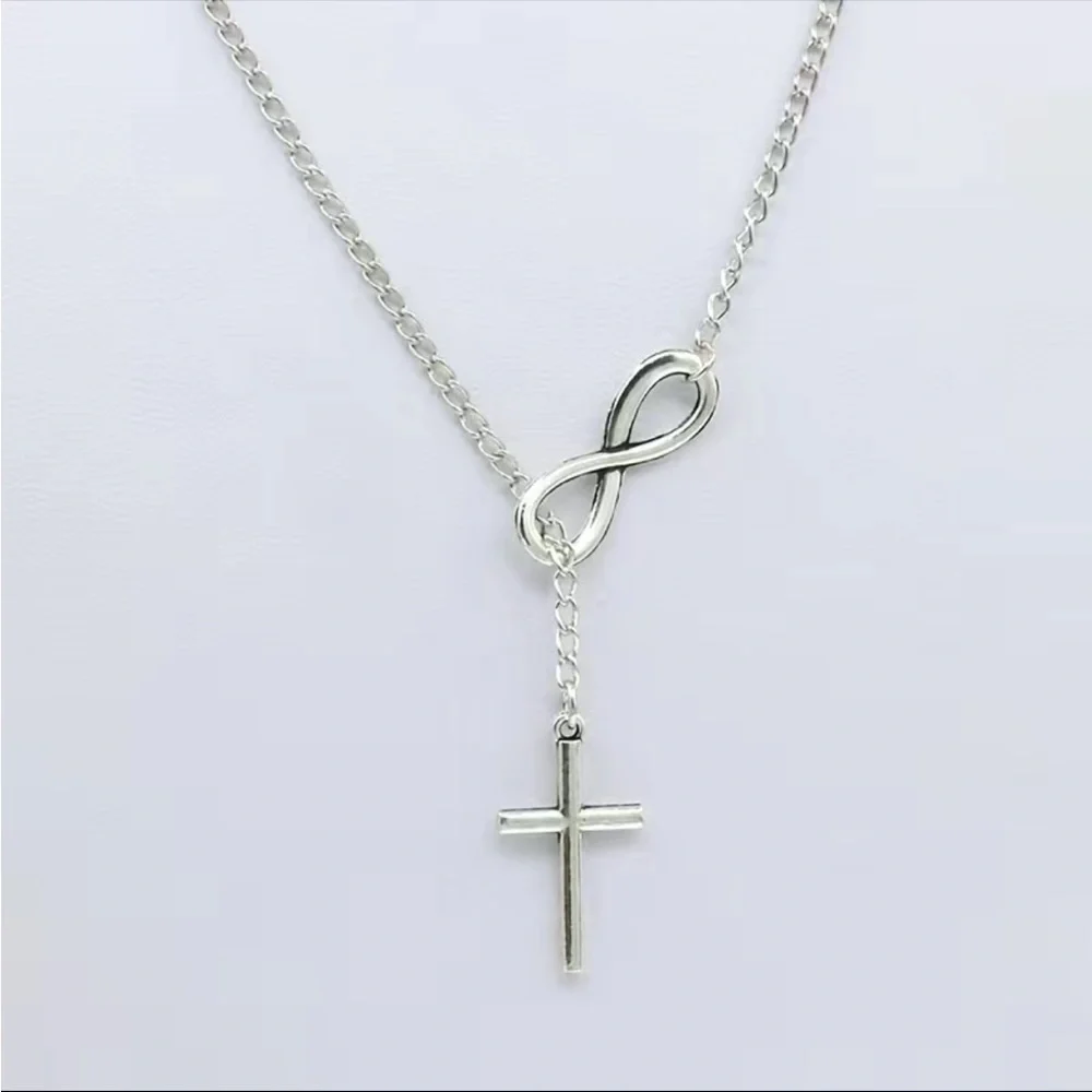 New Elegant Cross Chain Necklace Infinity Christian Sign Silver Plated